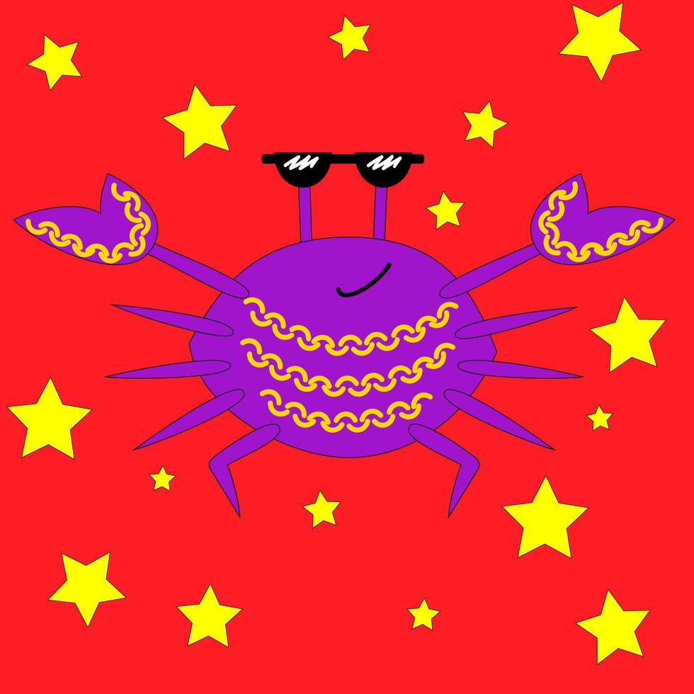 caranguejo legal dos desenhos animados com padrão. animal marinho com estrelas. ilustração vetorial vetor