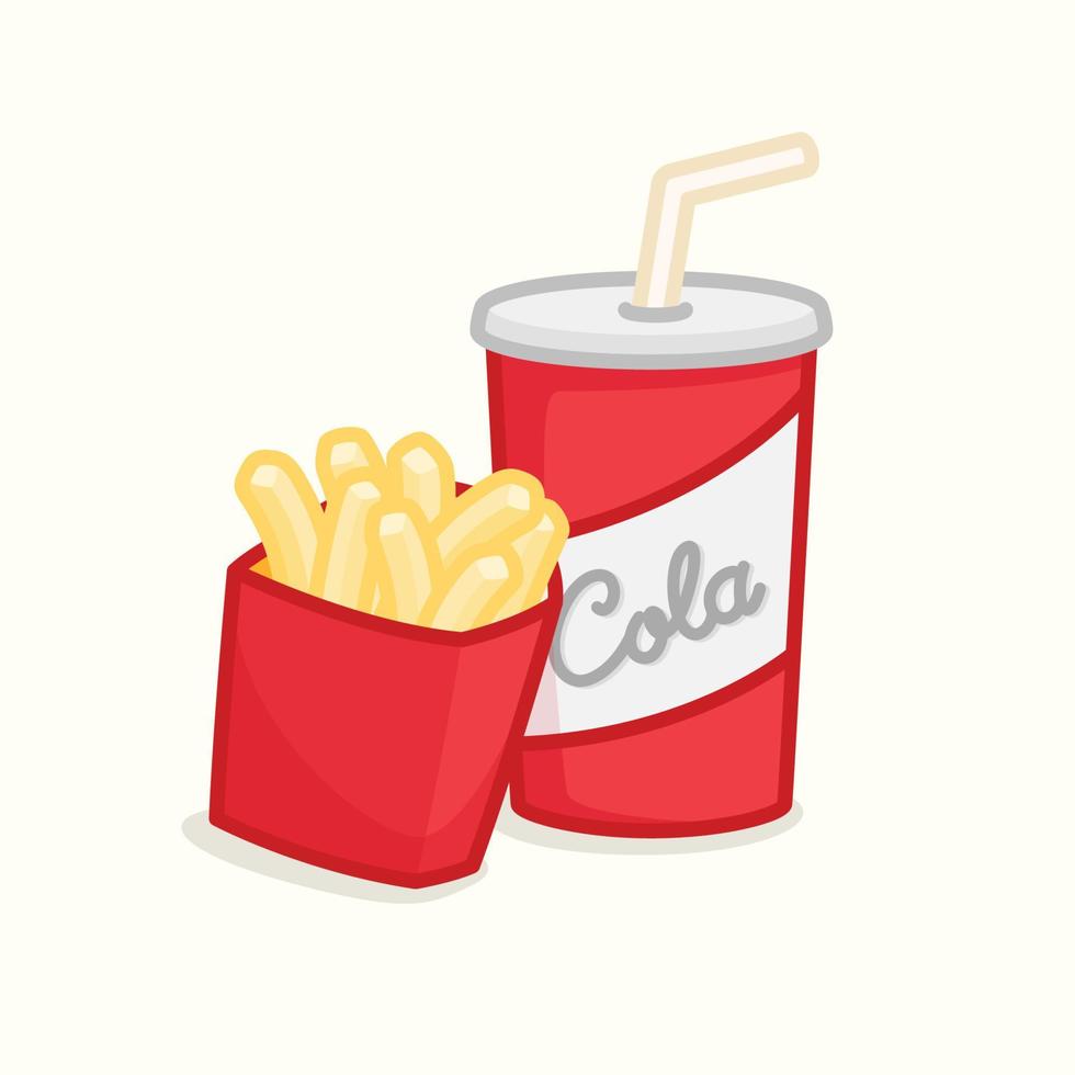 batatas fritas e copo de cola kawaii doodle ícone de ilustração vetorial plana vetor