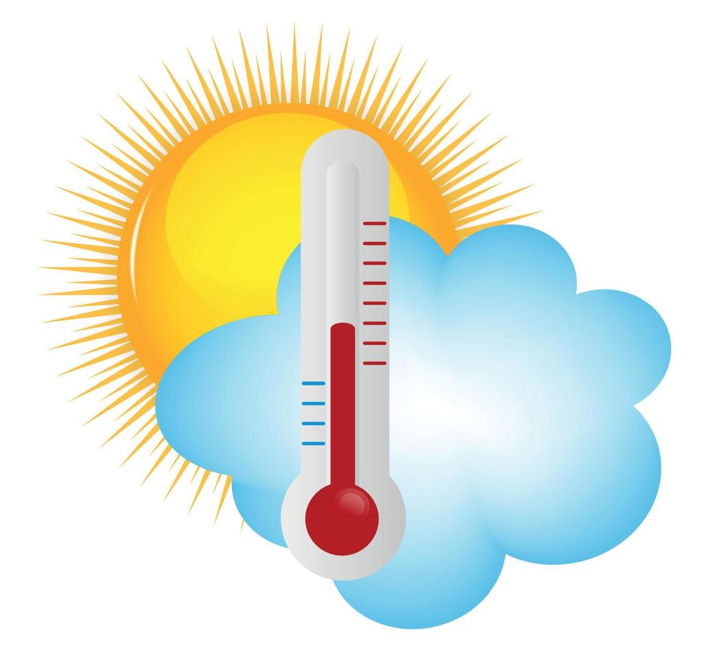 ícones do tempo com sol, nuvem e termômetro vetor