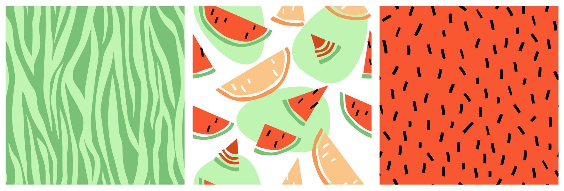 um conjunto de padrões sem emenda com melancias. impressão brilhante suculenta de verão com frutas. gráficos vetoriais. vetor