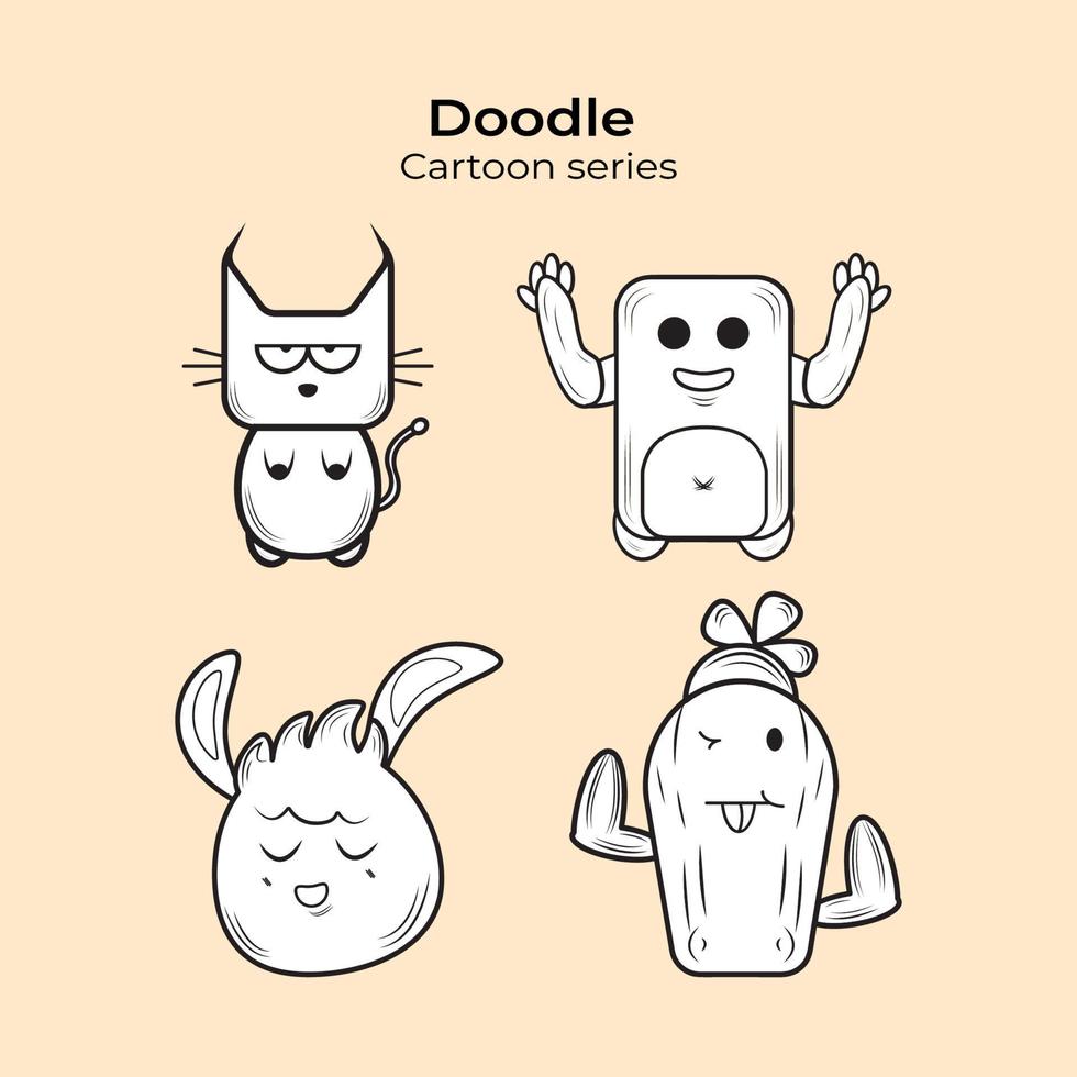 série de desenhos animados de personagens doodle vetor