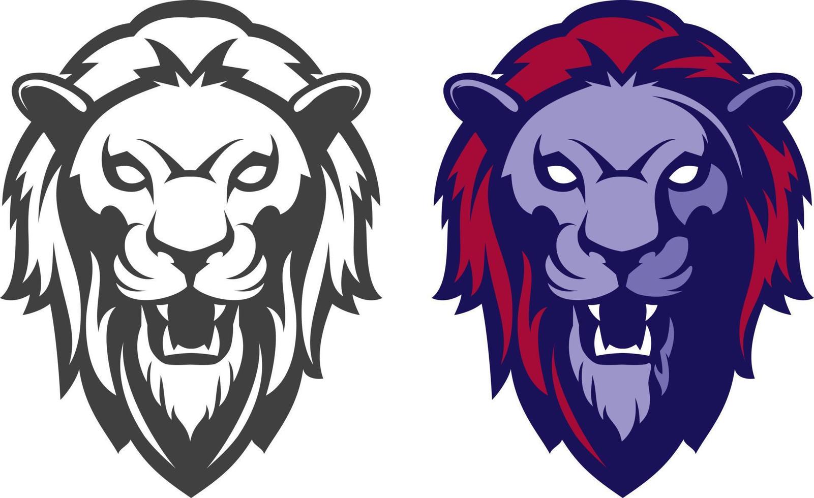mascote cabeça de leão rugindo. rótulo, logotipo. isolado no fundo branco vetor