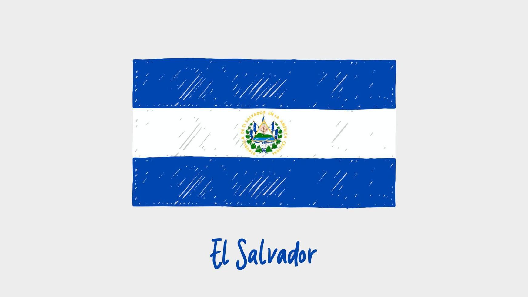 marcador de bandeira de el salvador ou vetor de ilustração de esboço a lápis