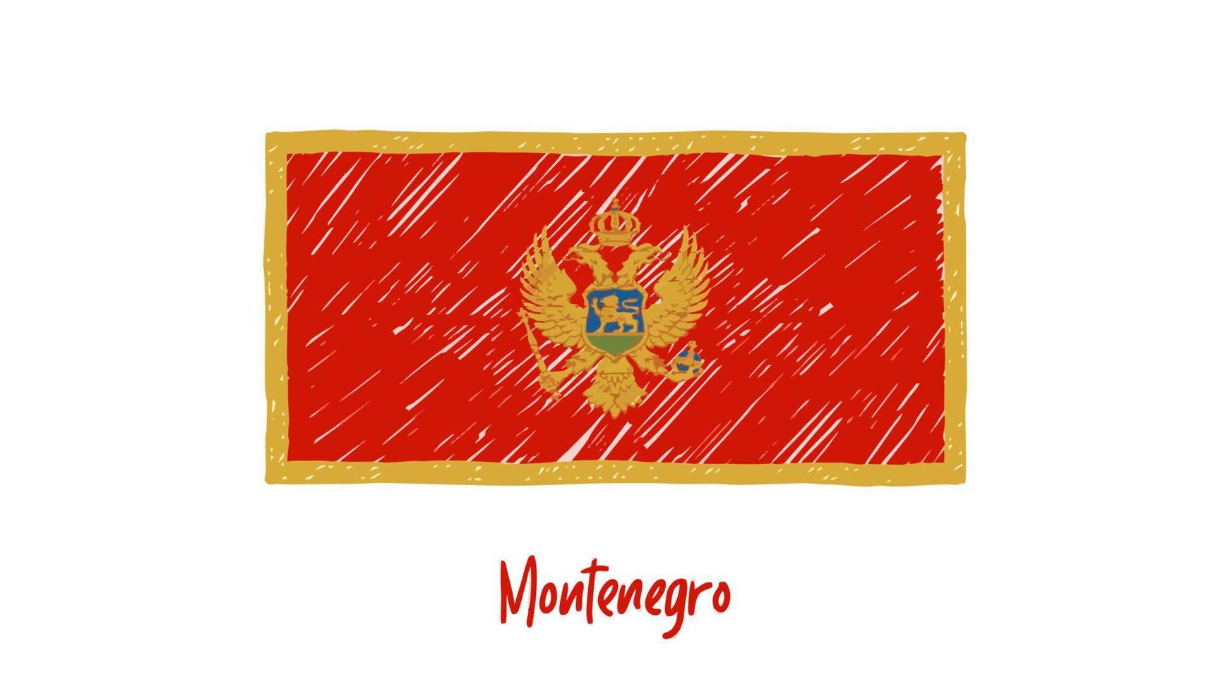 marcador de bandeira de montenegro ou vetor de ilustração de esboço a lápis