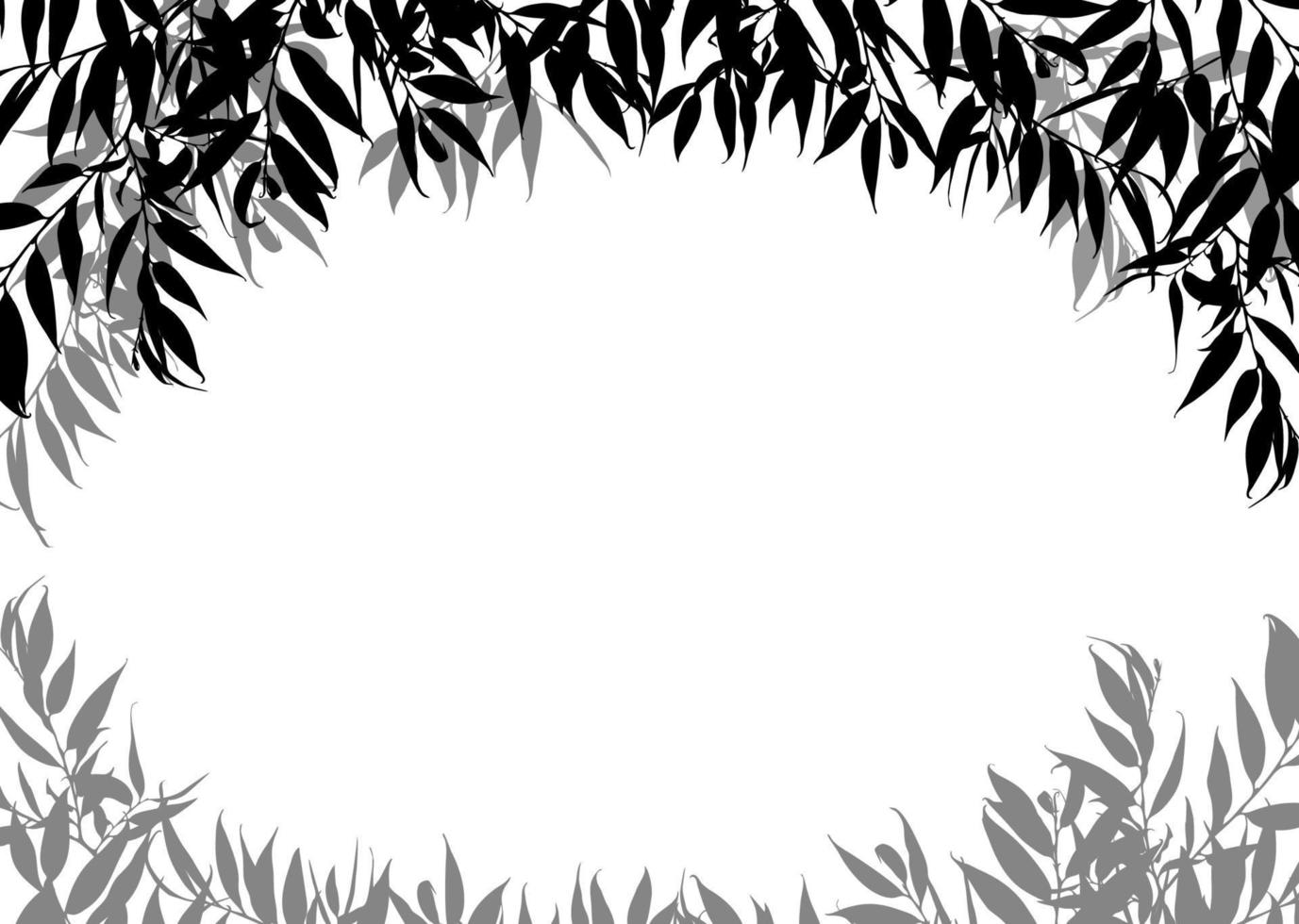 moldura de plantas preto e branco com folhas isoladas em um fundo branco. espaço para texto. elemento de design para pôster, banner, panfleto, convite, cartão ou web. vetor