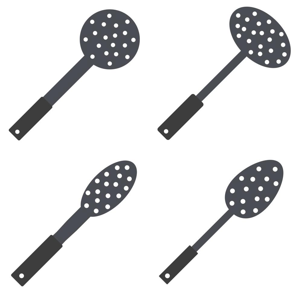 conjunto de utensílios de cozinha escumadeira de aço concha de furos de escumadeira. ilustração vetorial. ferramenta de cozinha. elemento para logotipo ou sinal. vetor