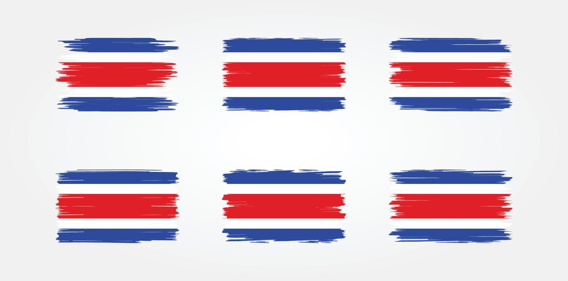 coleção de escova de bandeira da costa rica. bandeira nacional vetor