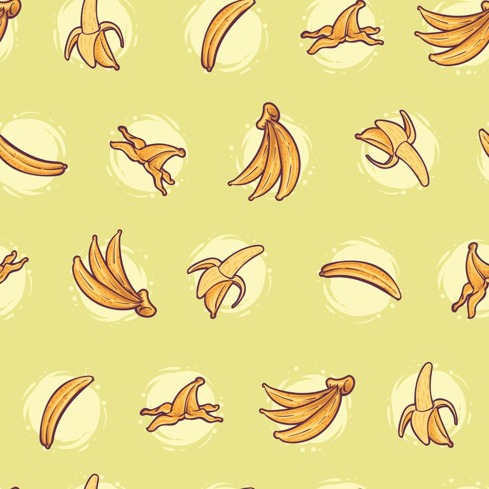 doodle desenhado à mão papel de parede de fundo de padrão sem emenda de banana fofa engraçada vetor