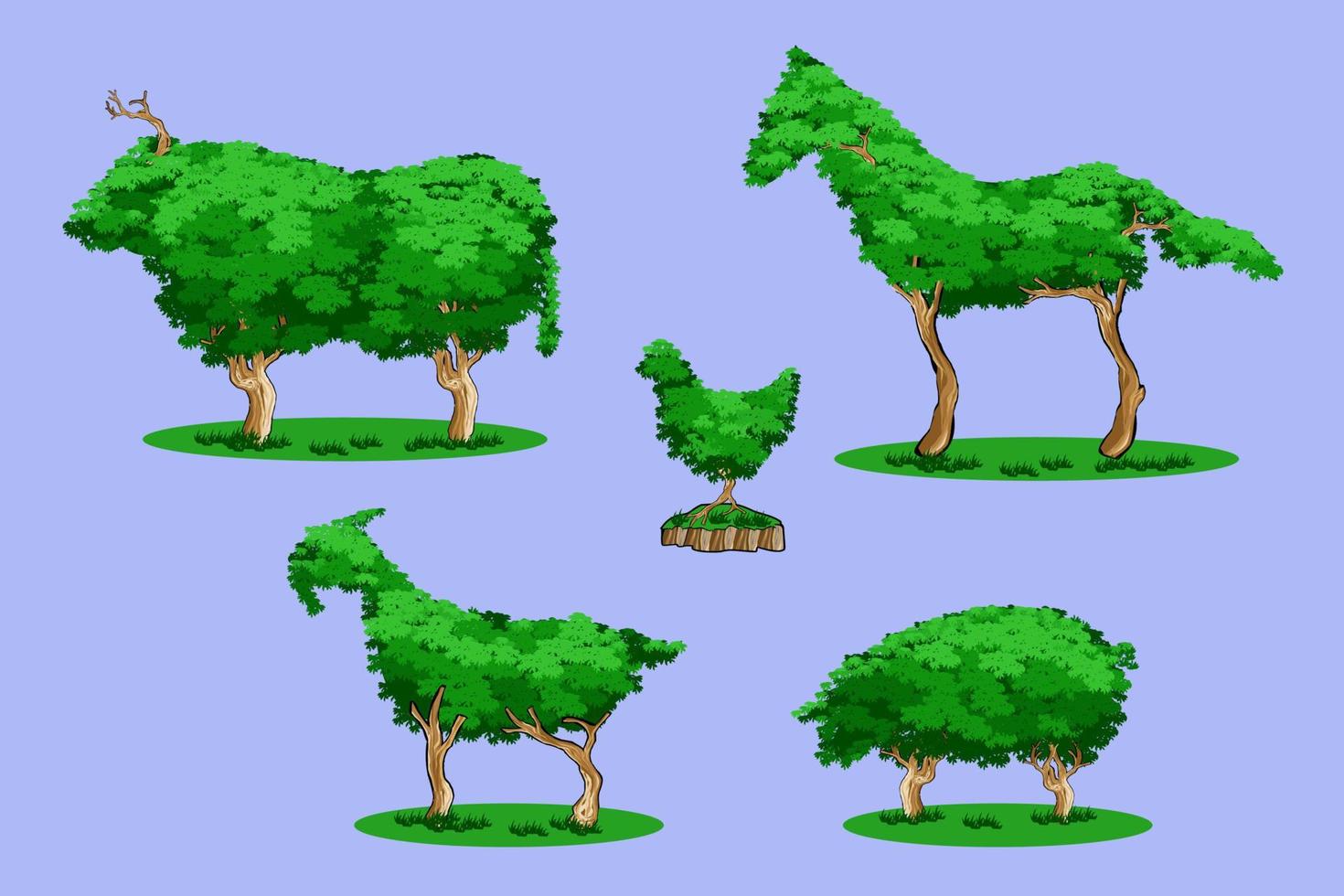 conjunto de árvore com forma de animal vetor