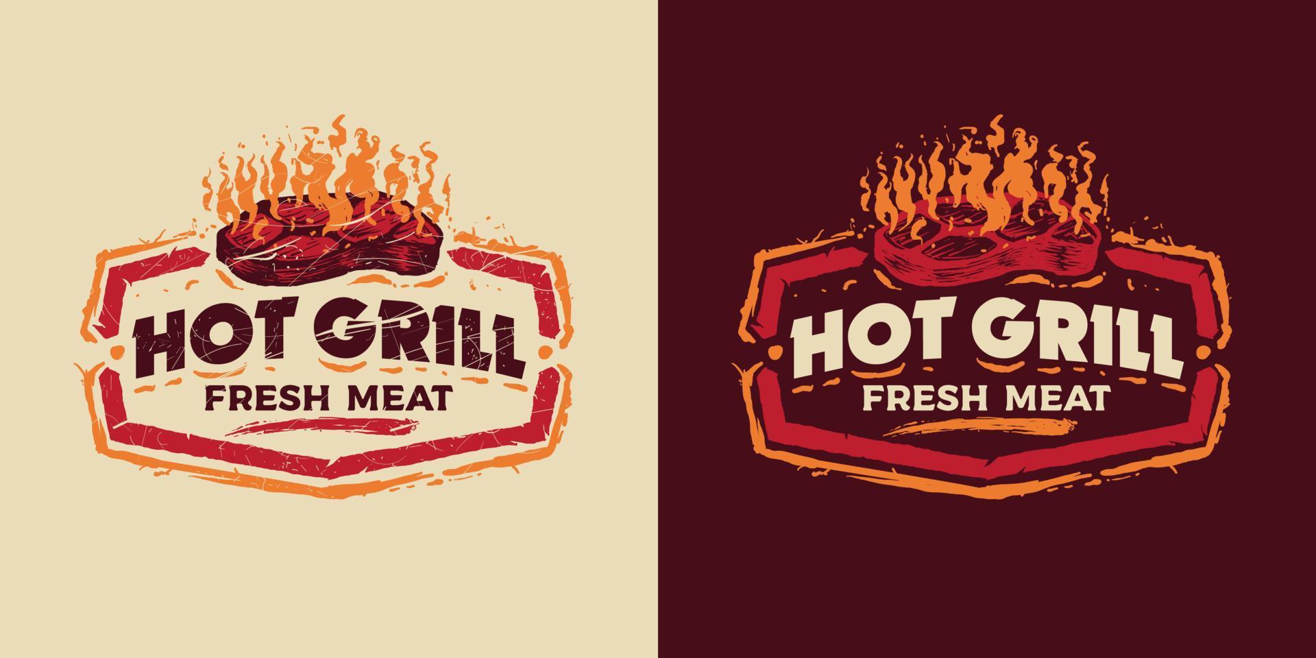 emblema emblema churrasco logotipo grelhador quente carne fresca vetor