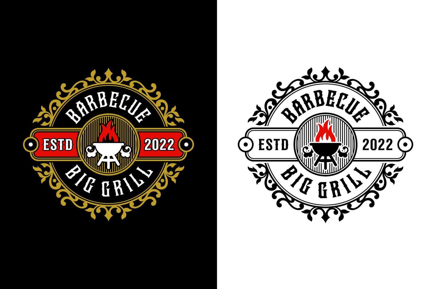 coleção de logotipos de design vintage de estilo grelha grande de churrasco vetor