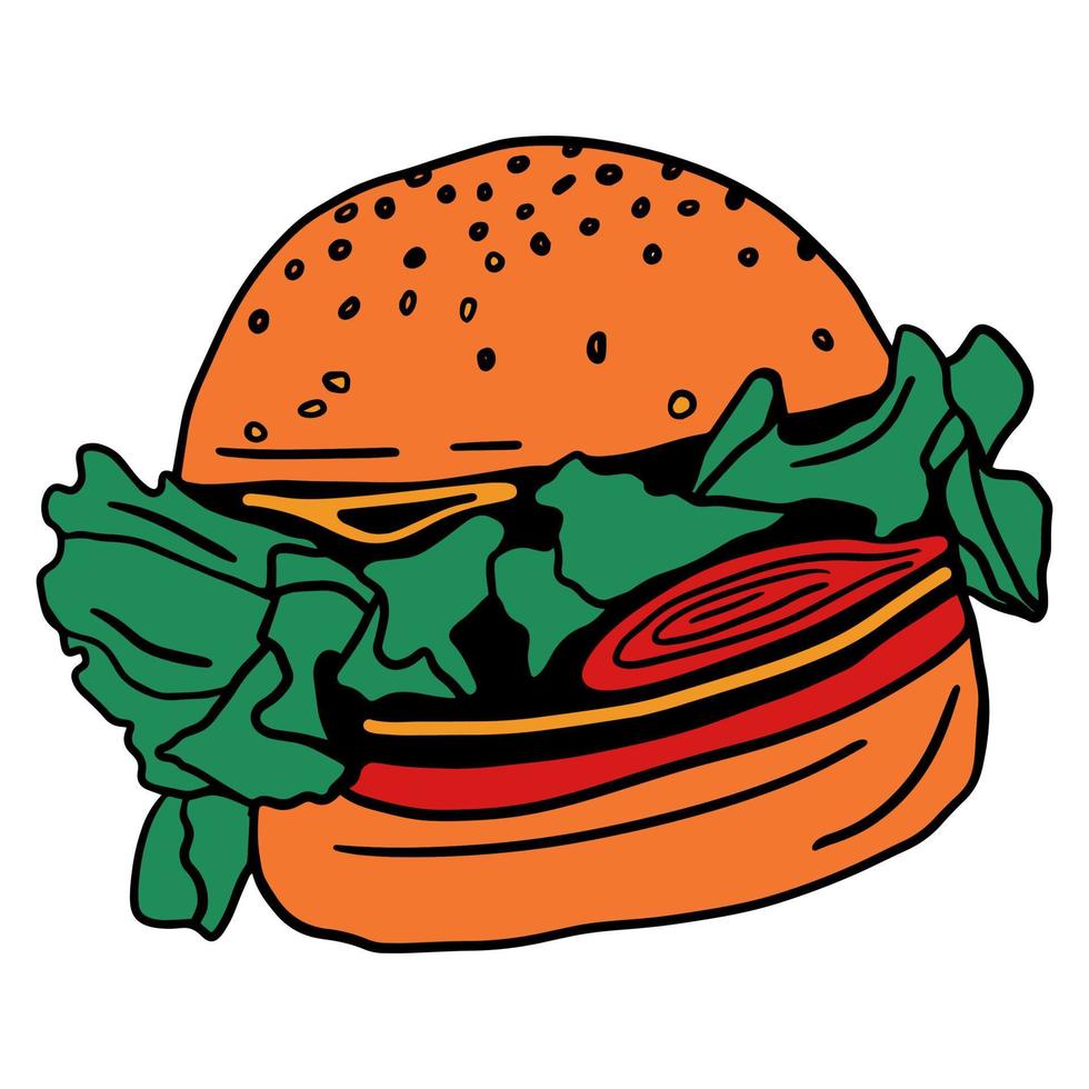 rabisco do hambúrguer. ilustração de fast-food desenhados à mão. arte da ilustração do hambúrguer vetor