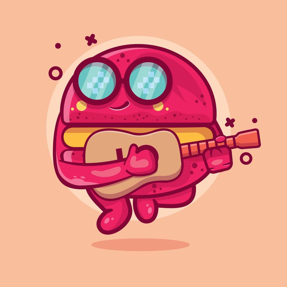 mascote de personagem de padaria macaron legal tocando desenho de guitarra isolado em design de estilo simples vetor