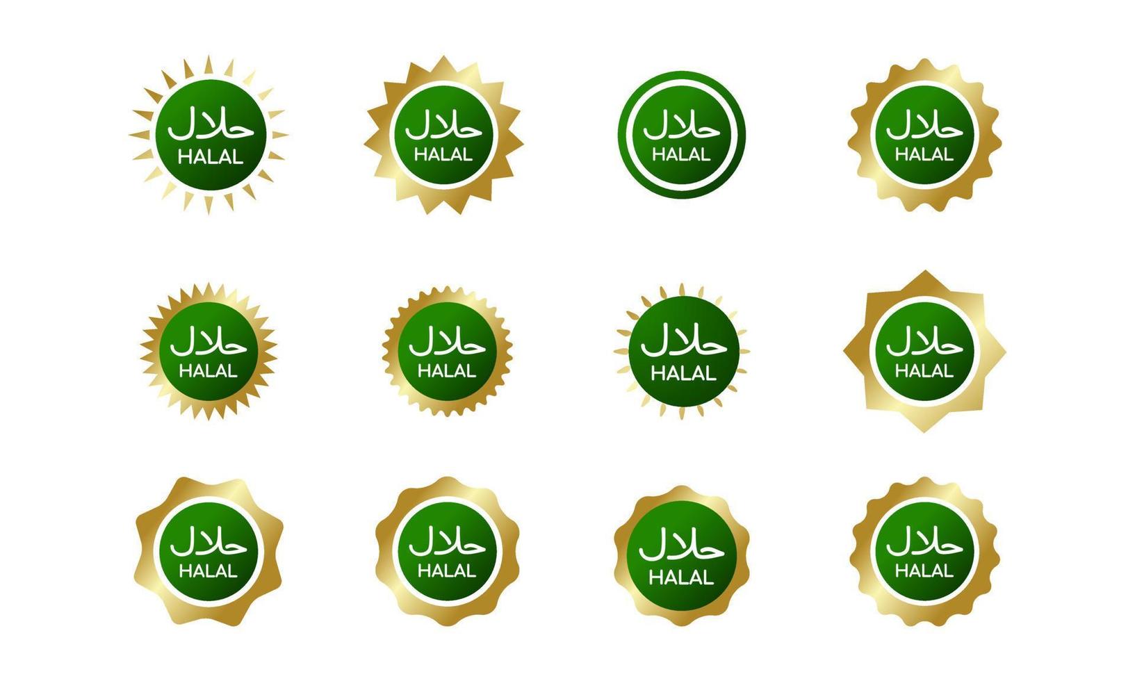 coleção de conjunto de ícones de ouro verde logotipo halal vetor