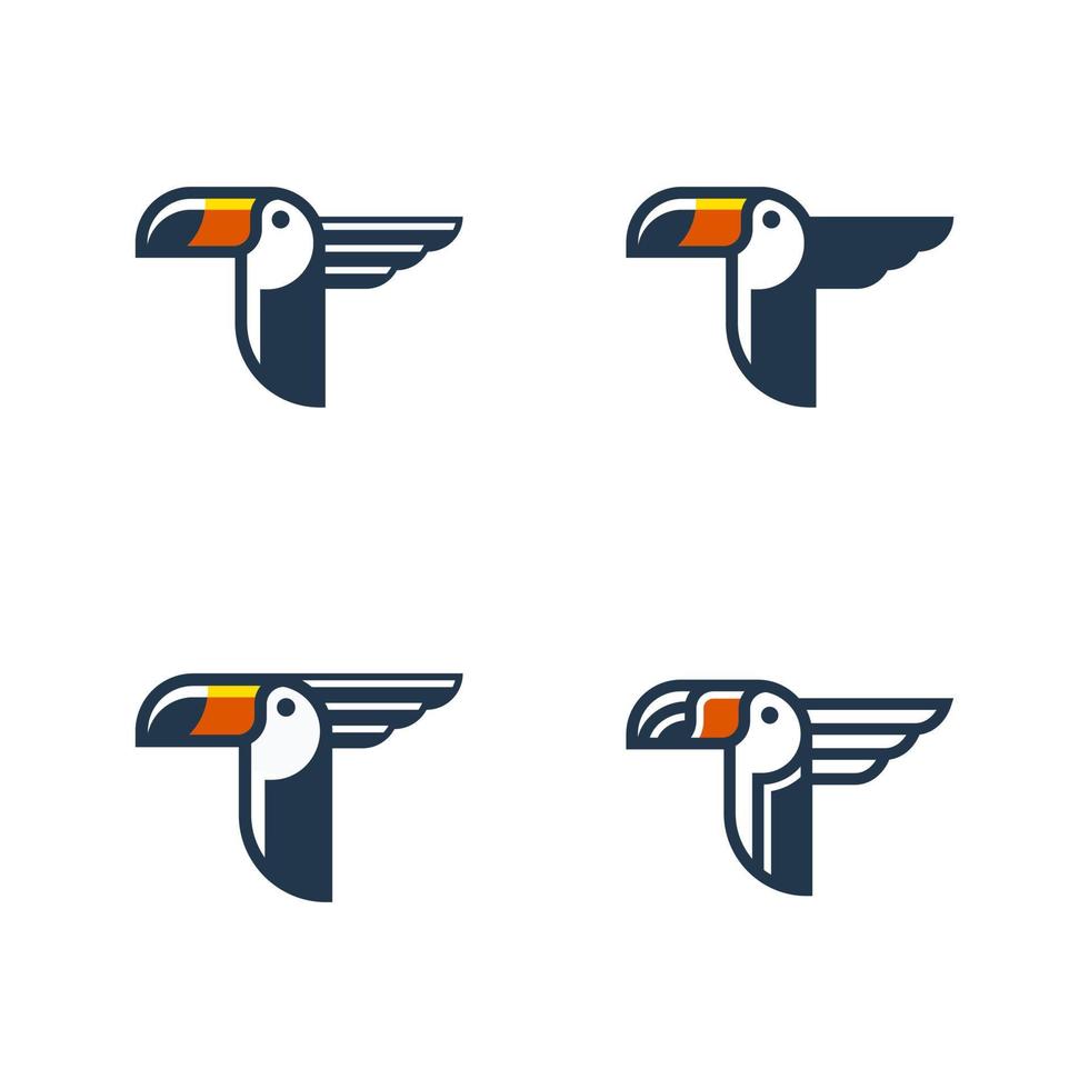 modelo de vetor de ícone de logotipo de pássaro tropical tucano em ilustração de estilo de contorno de linha plana colorida