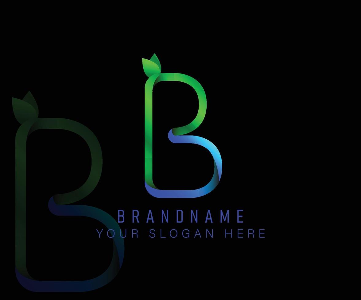 letra inicial do logotipo b com folha verde gradiente e modelo de água azul. elementos de modelo de design vetorial para seu aplicativo de ecologia ou identidade corporativa. vetor