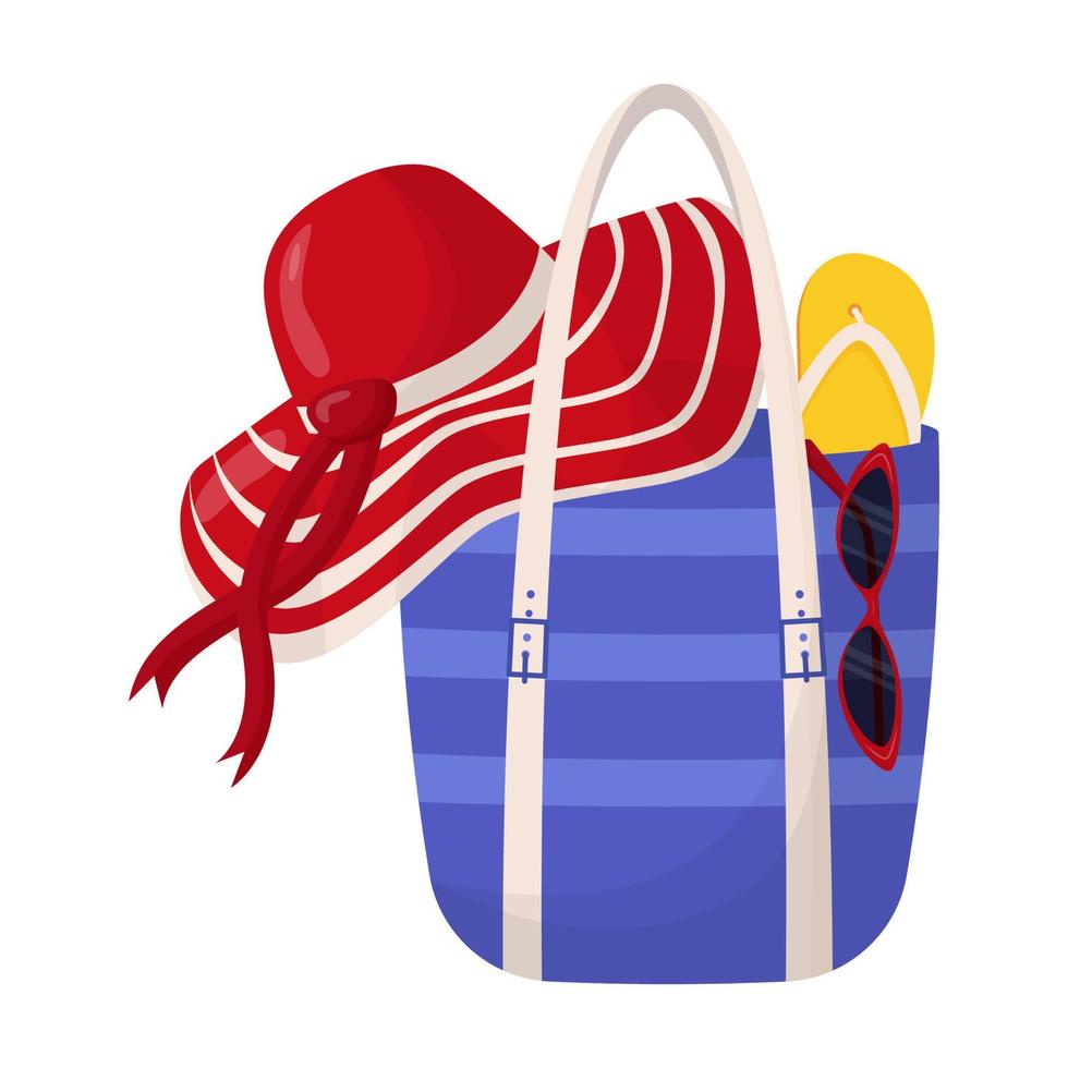 bolsa de verão feminina colorida com acessórios de praia. elementos de design de verão. vetor