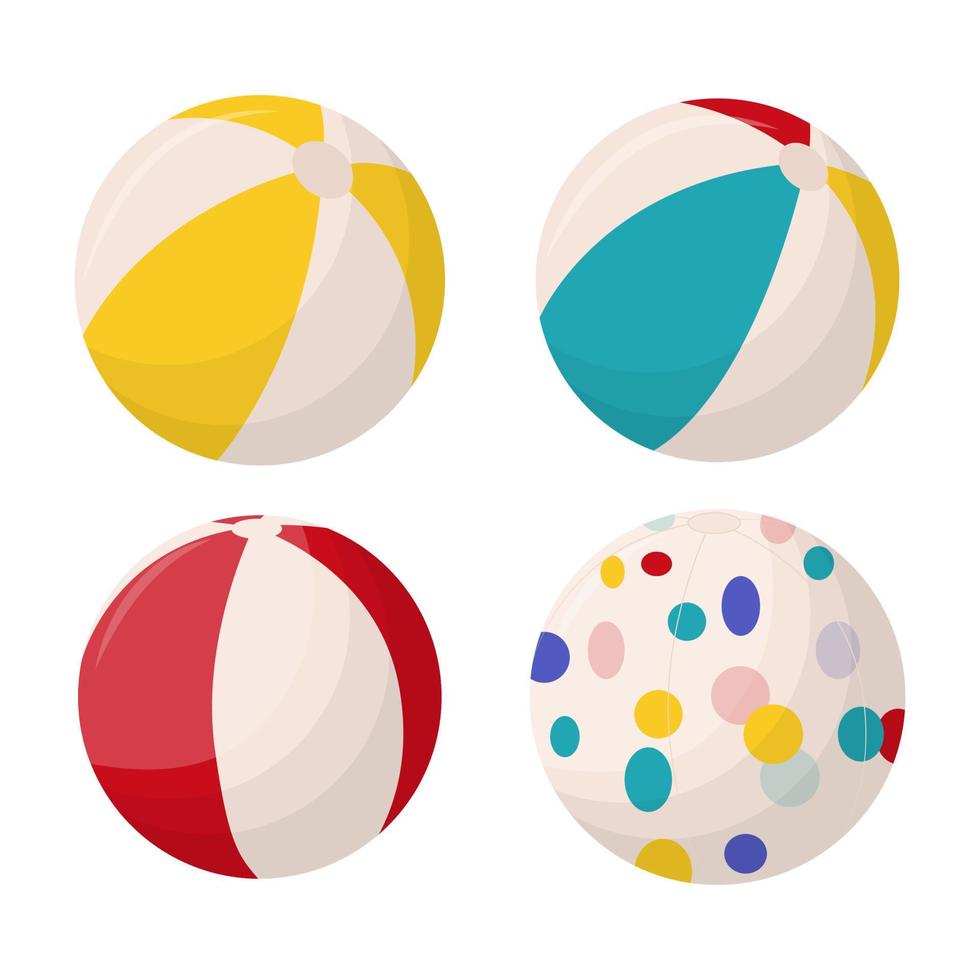 coleção de bolas de praia coloridas isoladas no fundo branco. bolas de praia em várias cores. ilustração vetorial plana. vetor