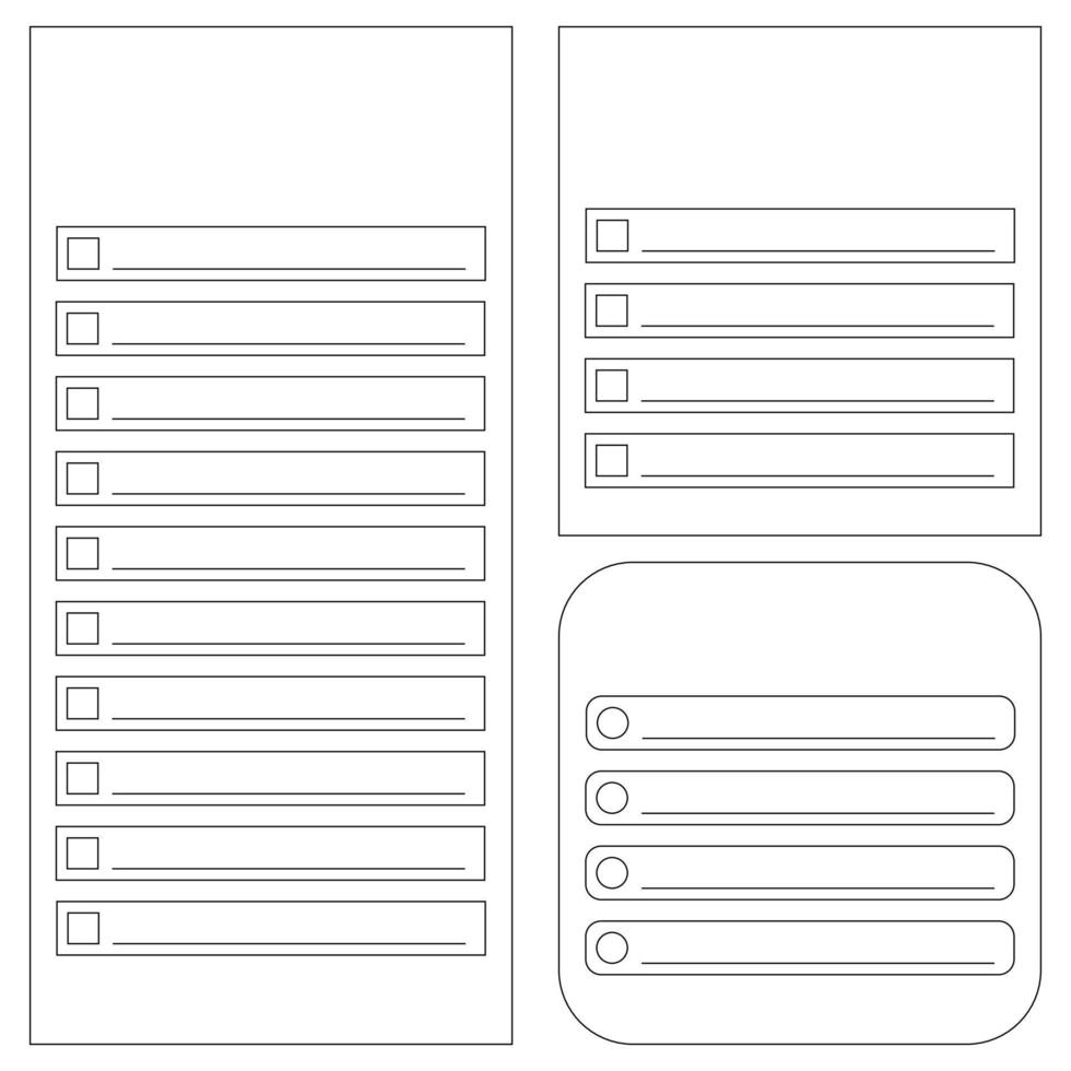 layout vetorial para o design de folhetos para escrita, notas, listas. uma lista dos principais layouts a serem feitos. vetor