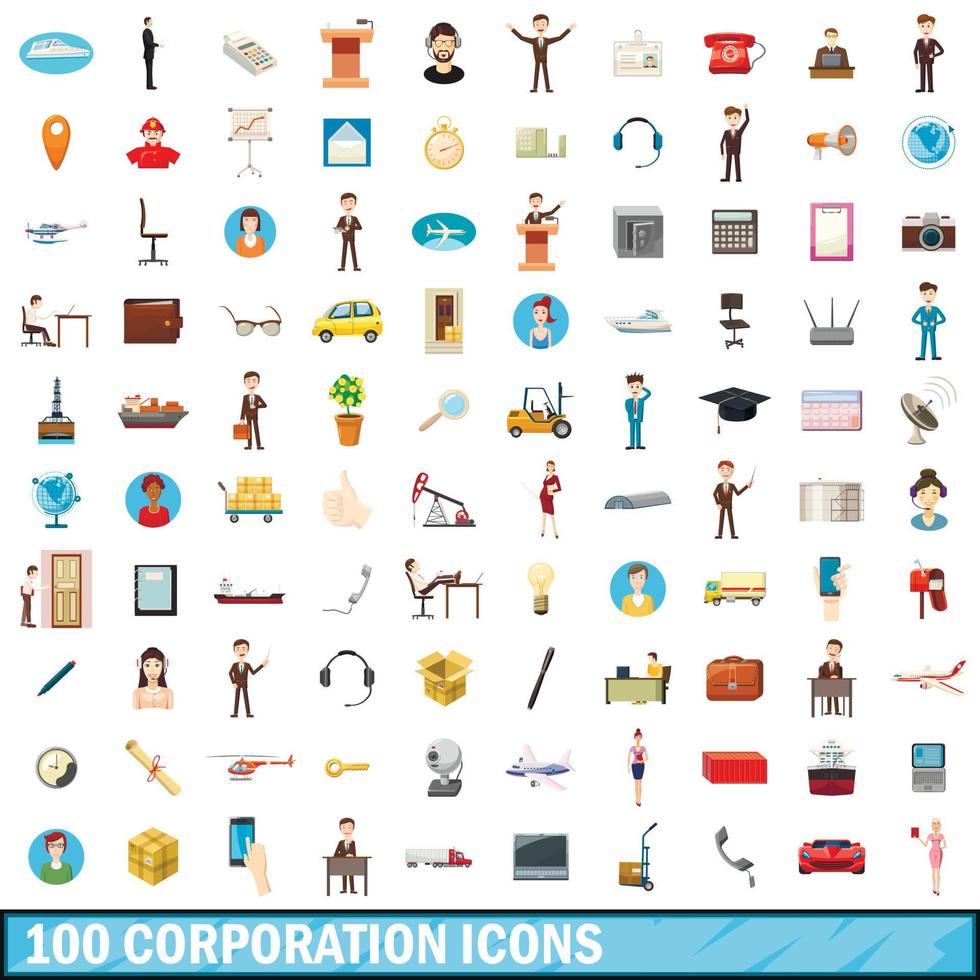 conjunto de 100 ícones de corporação, estilo cartoon vetor