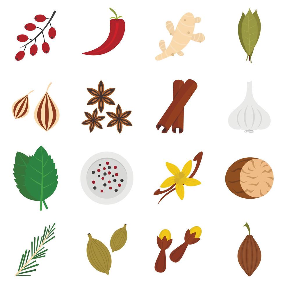 ícones de especiarias definidos em estilo simples vetor