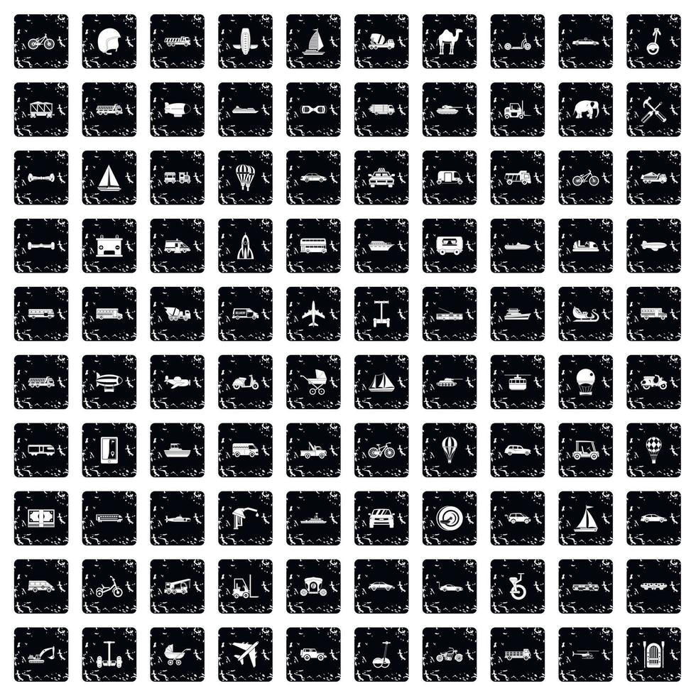 conjunto de 100 ícones de transporte, estilo grunge vetor