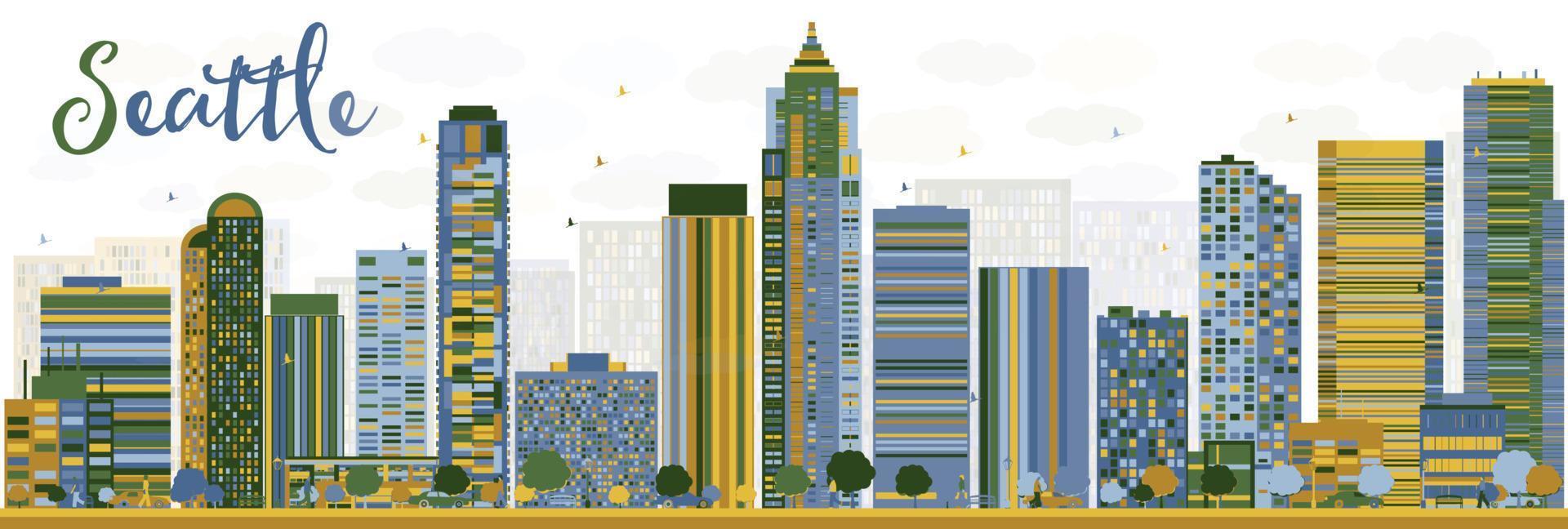 skyline abstrata da cidade de seattle com edifícios coloridos vetor