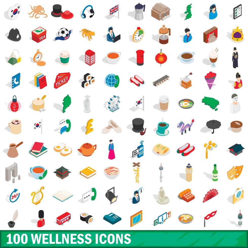 conjunto de 100 ícones de bem-estar, estilo 3d isométrico vetor