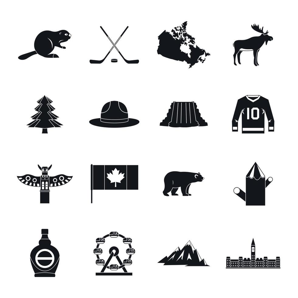 conjunto de ícones de viagens do Canadá, estilo simples vetor