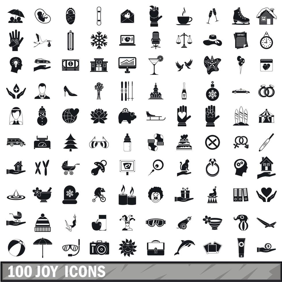 conjunto de 100 ícones de alegria, estilo simples vetor