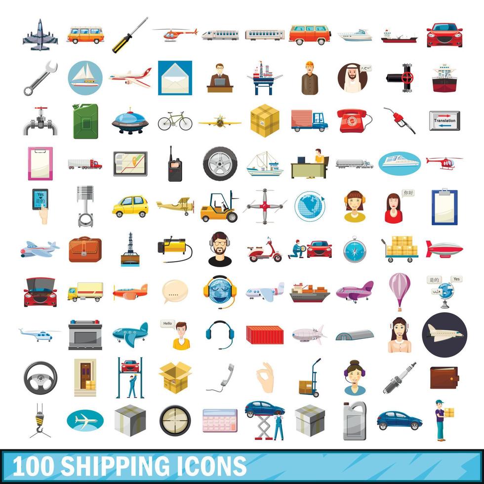 conjunto de 100 ícones de envio, estilo cartoon vetor