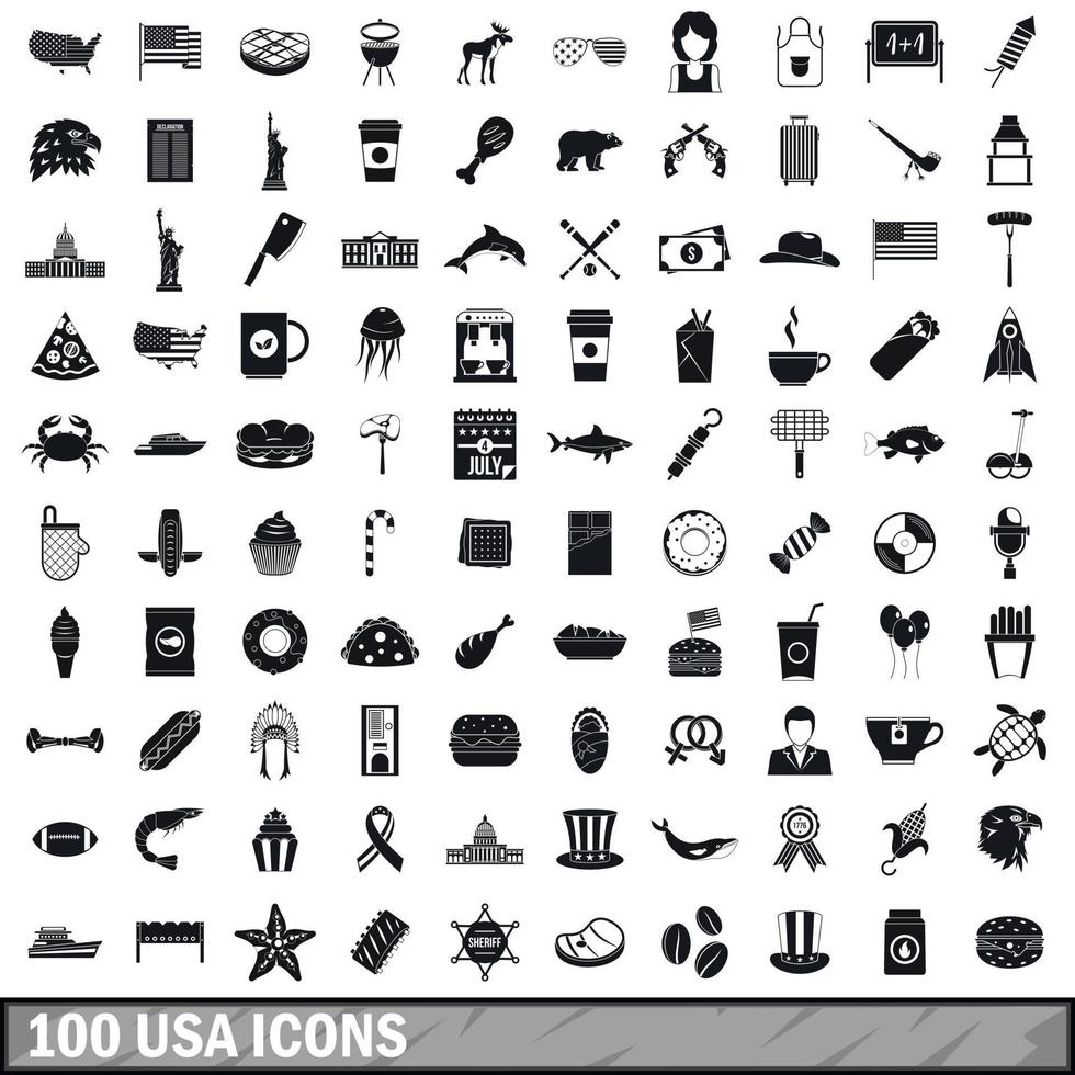 conjunto de 100 ícones dos EUA, estilo simples vetor