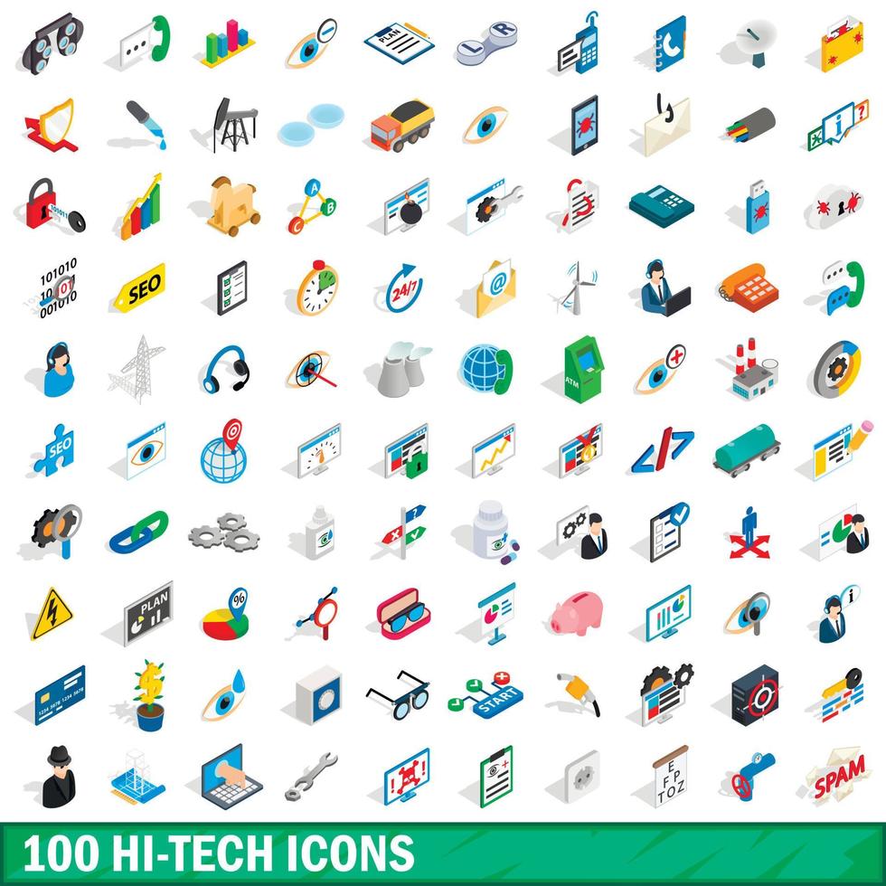conjunto de 100 ícones de alta tecnologia, estilo 3d isométrico vetor