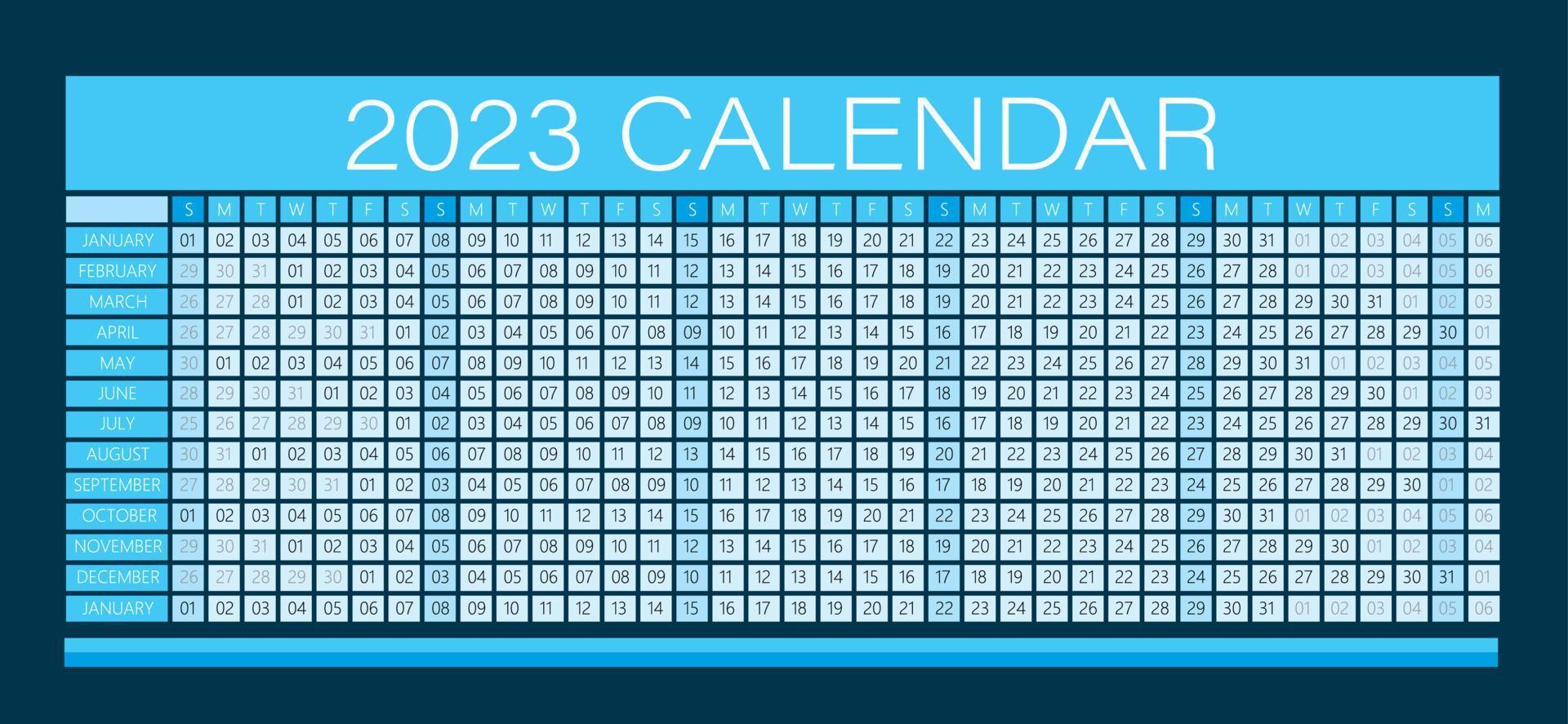 calendário de parede ciano de 2023 anos - totalmente editável - vetor escuro