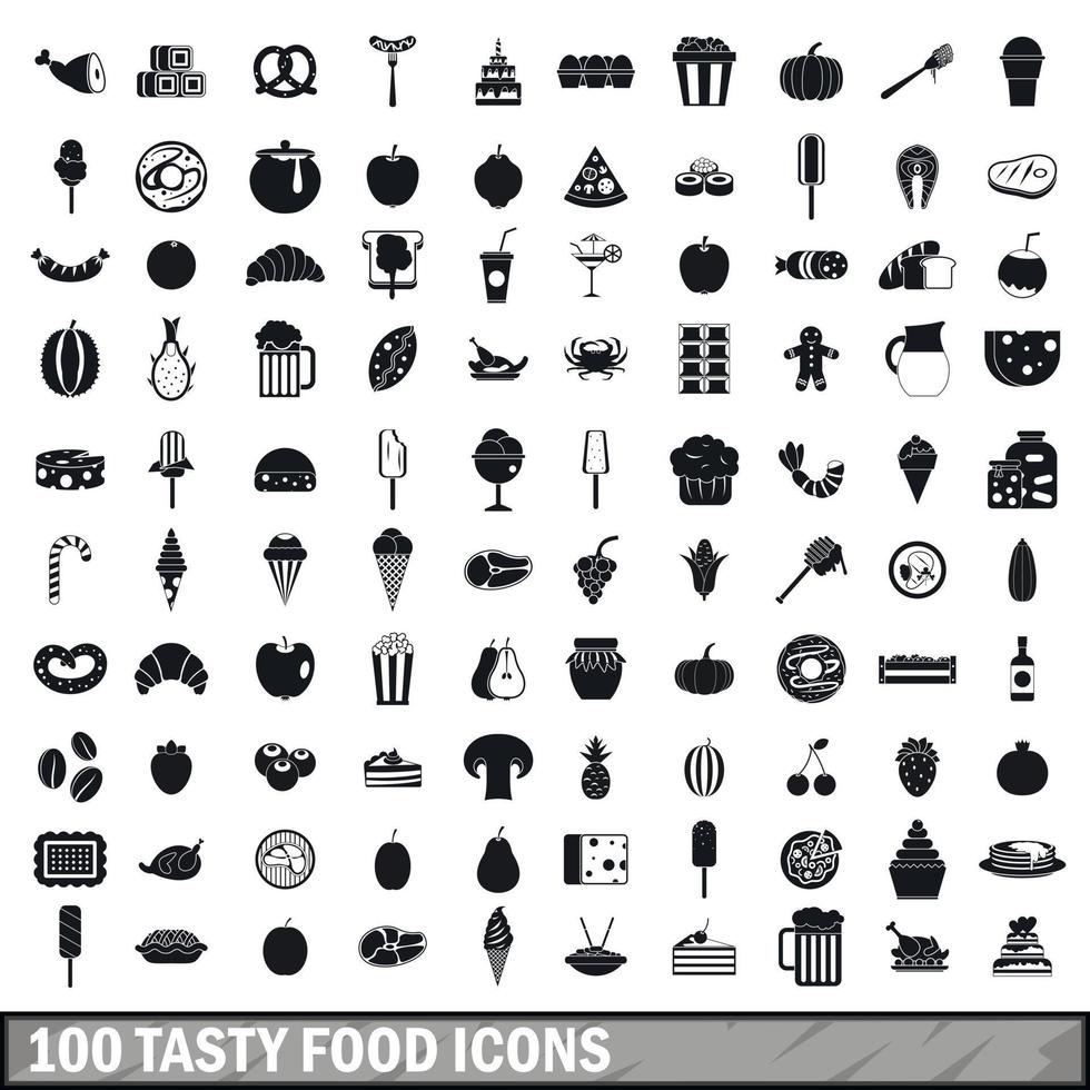 100 ícones de comida saborosa em estilo simples vetor