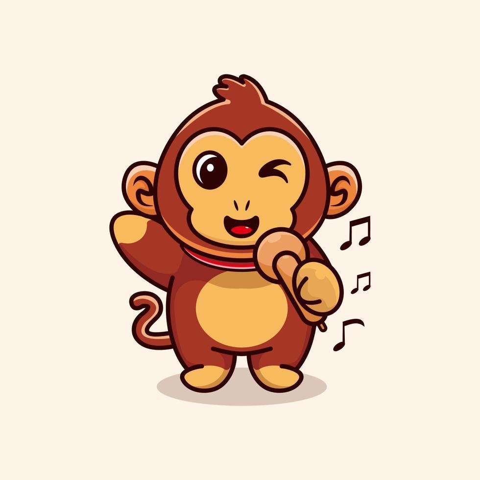 macaco bonito cantando desenho de desenho animado vetor premium