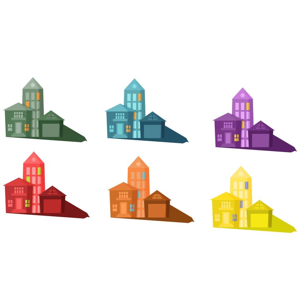 conjunto de casas coloridas com a luz nas janelas vetor