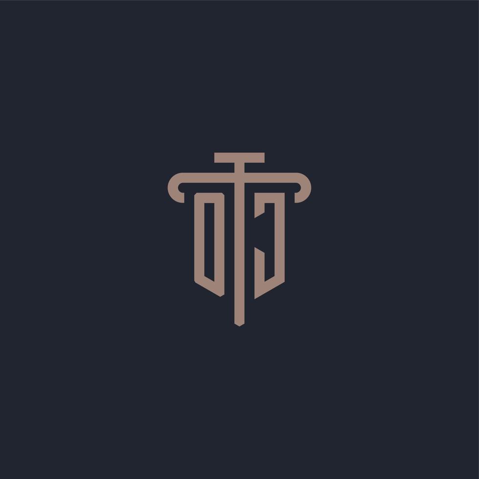 oj monograma de logotipo inicial com vetor de design de ícone de pilar