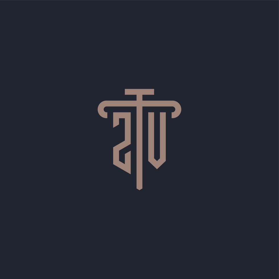 zv monograma de logotipo inicial com vetor de design de ícone de pilar