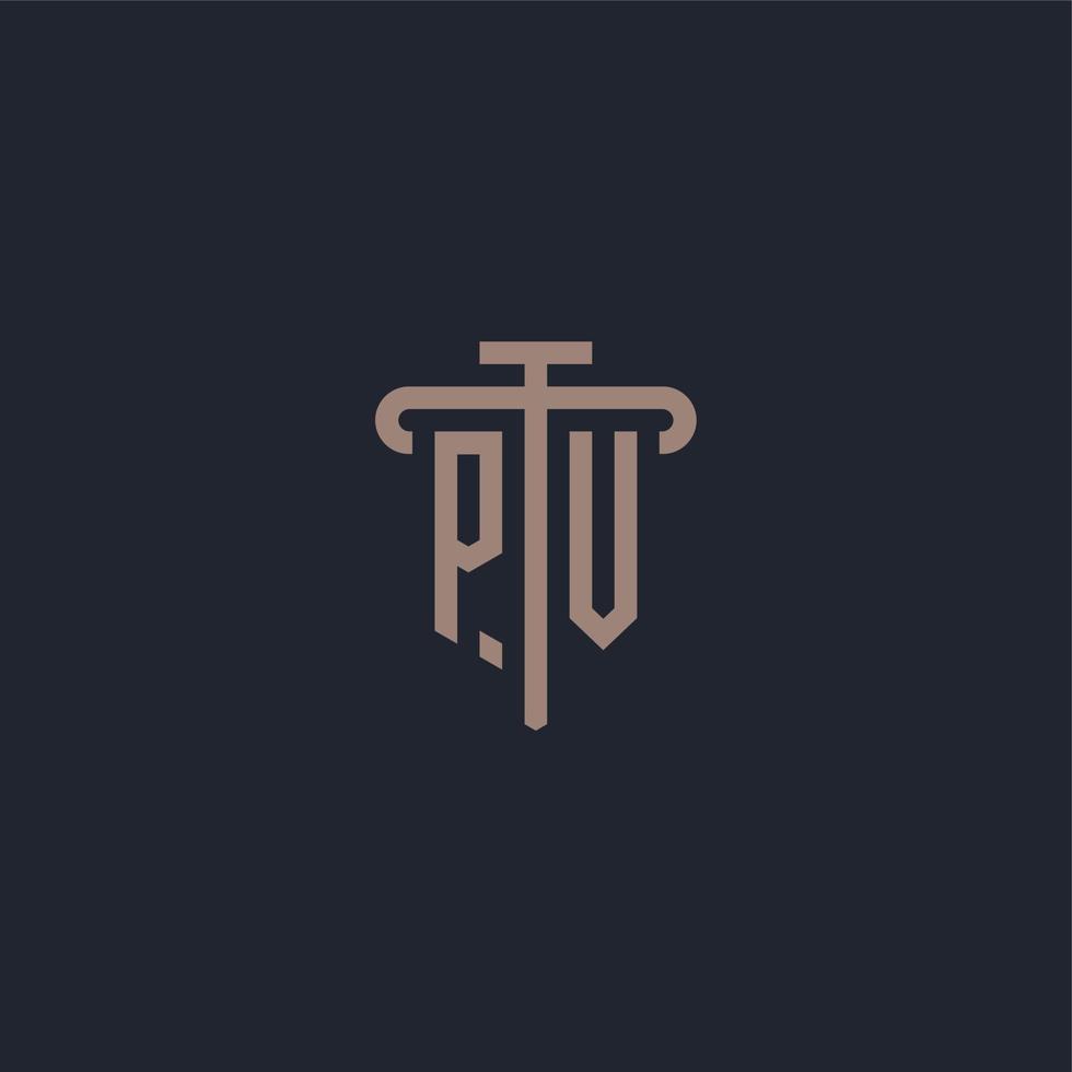 monograma de logotipo inicial pv com vetor de design de ícone de pilar