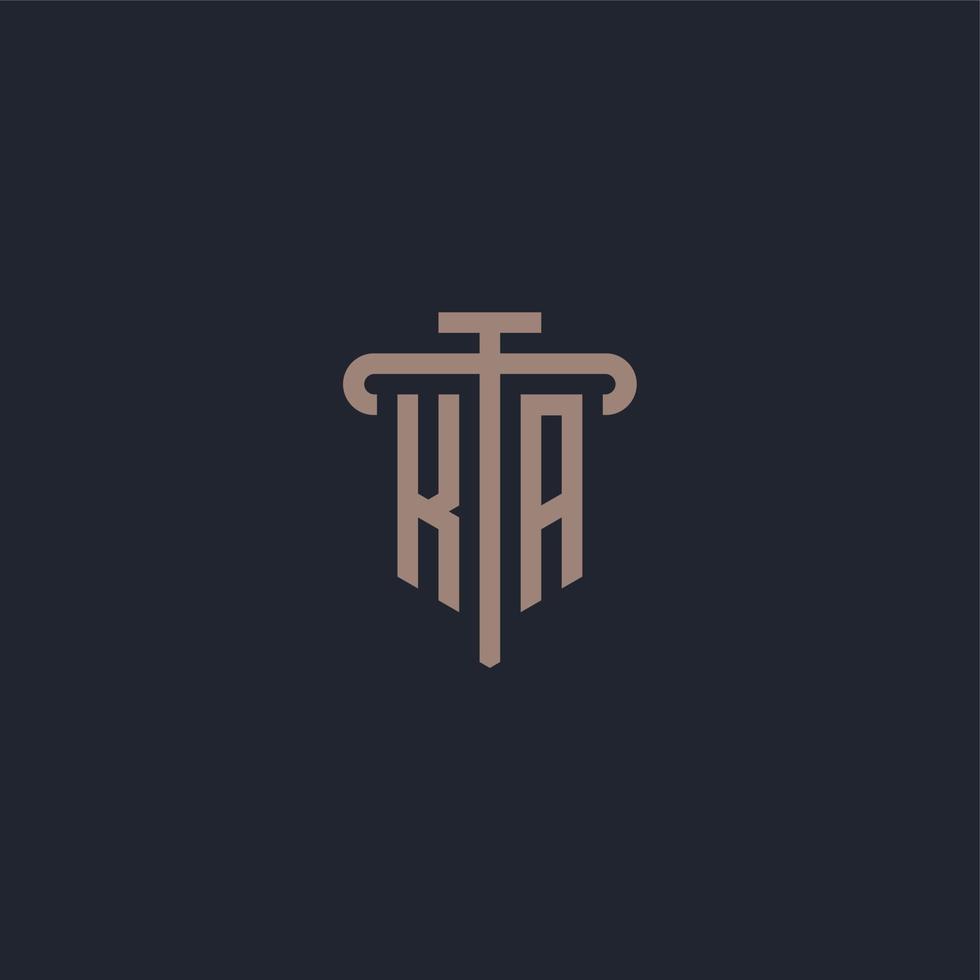 ka monograma de logotipo inicial com vetor de design de ícone de pilar