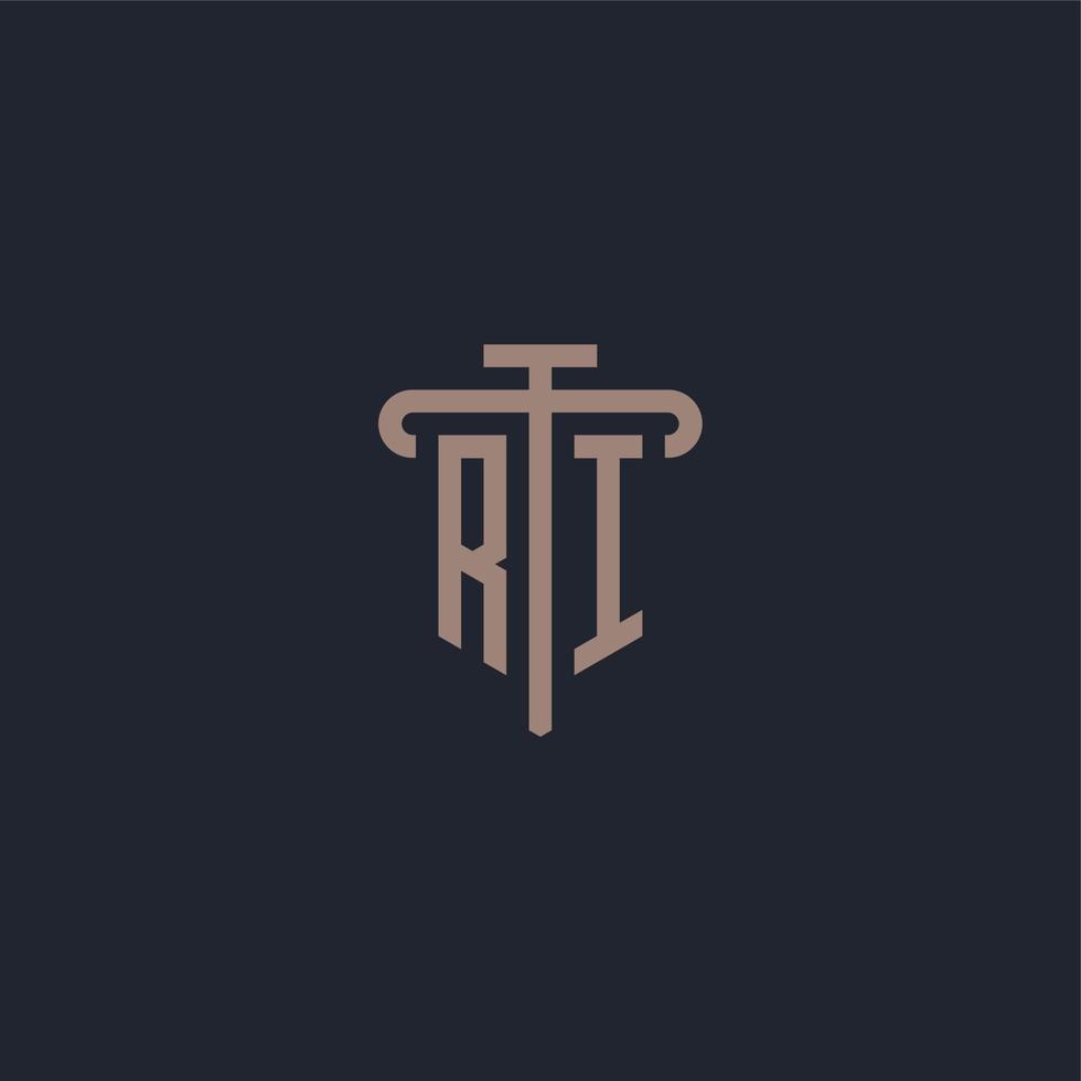 ri monograma de logotipo inicial com vetor de design de ícone de pilar