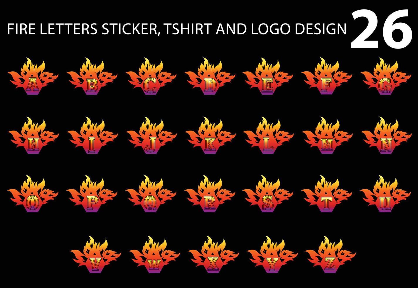 modelo de design de adesivo, camiseta e logotipo de letra de fogo de a a z vetor
