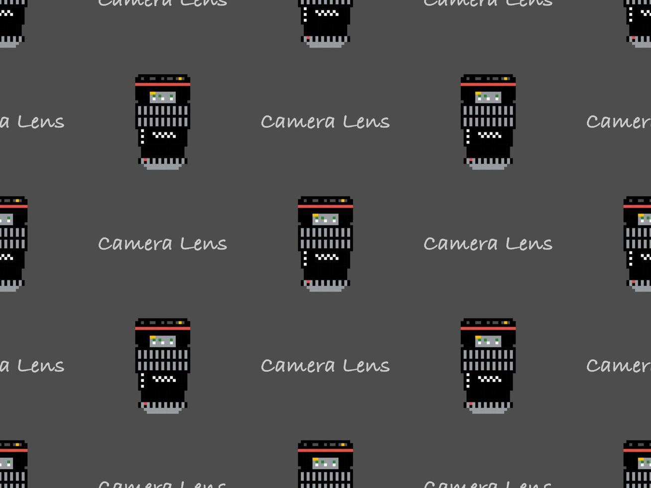 padrão sem emenda de personagem de desenho animado de lente de câmera em fundo cinza. estilo pixel.. vetor