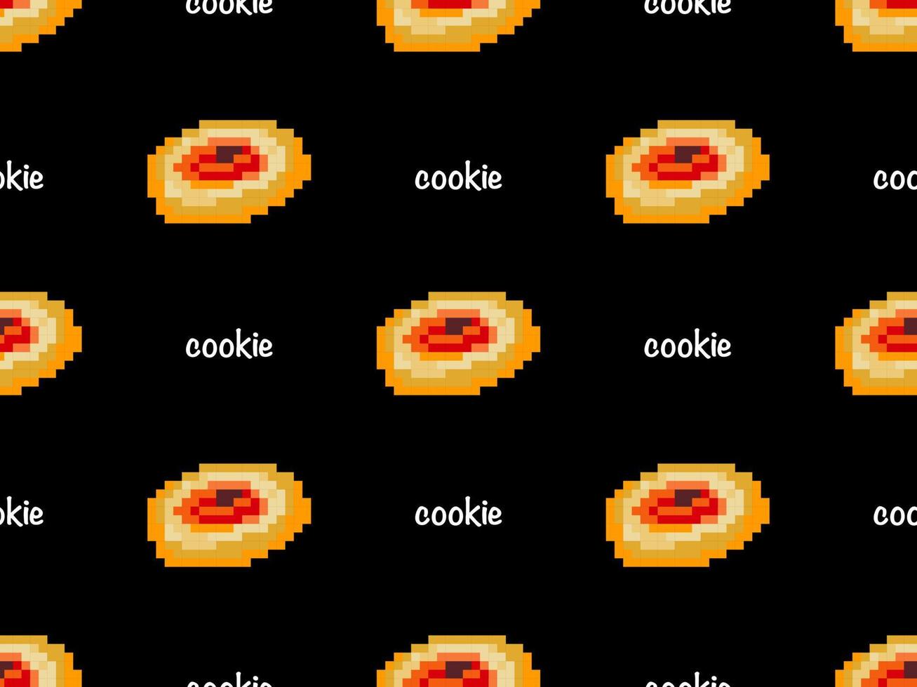 padrão sem emenda de personagem de desenho animado cookie em fundo preto. estilo de pixel vetor