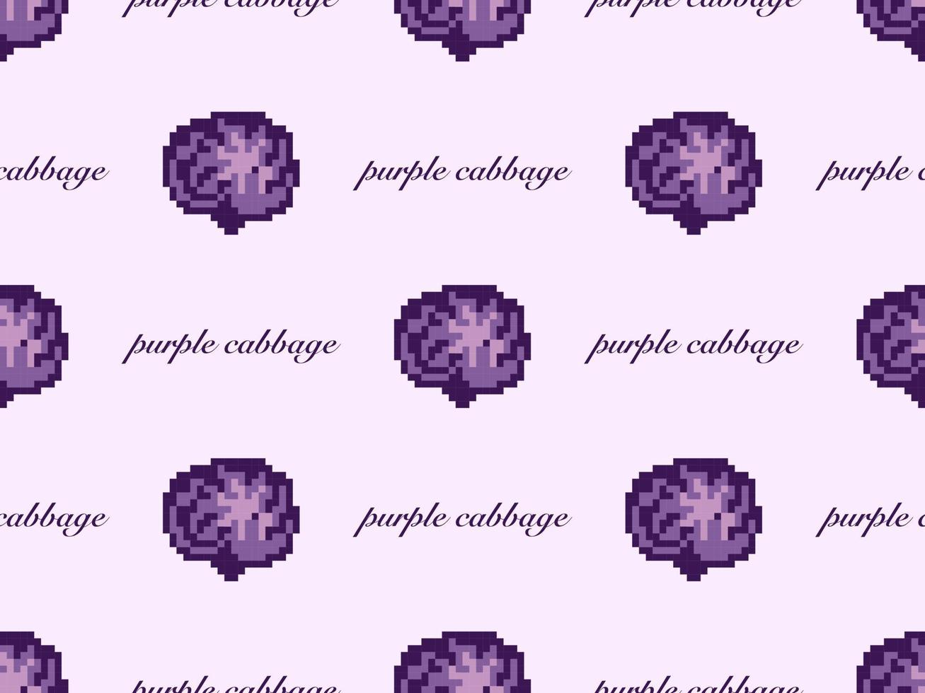 padrão sem emenda de personagem de desenho animado de repolho roxo sobre fundo roxo. estilo de pixel vetor