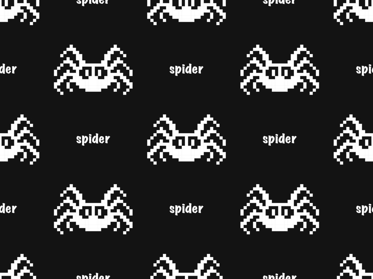 padrão sem emenda de personagem de desenho animado de aranha em fundo preto. estilo pixel.. vetor