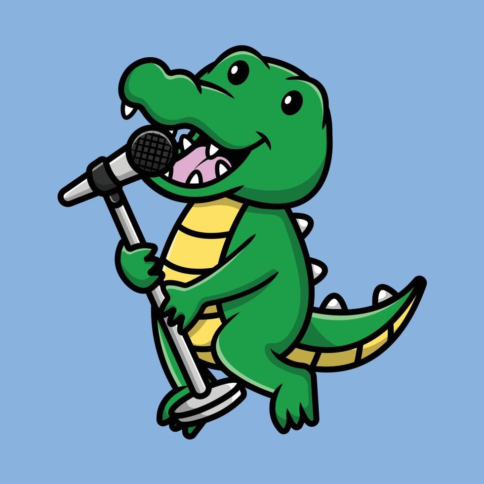 crocodilo bonito cantando ilustração de ícone de vetor dos desenhos animados. animal ícone conceito isolado vetor premium.