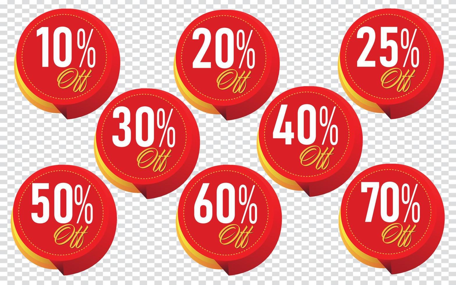 10,20,25,30,40,50,60,70 ilustração em vetor distintivo de marca de desconto percentual. design perfeito para banners de loja e venda