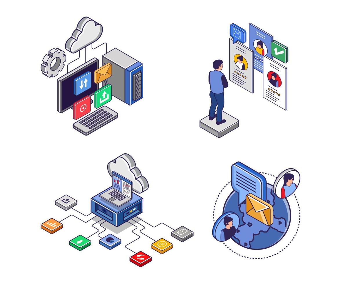 conjunto de ícones para negócios de tecnologia de computador de servidor em nuvem vetor